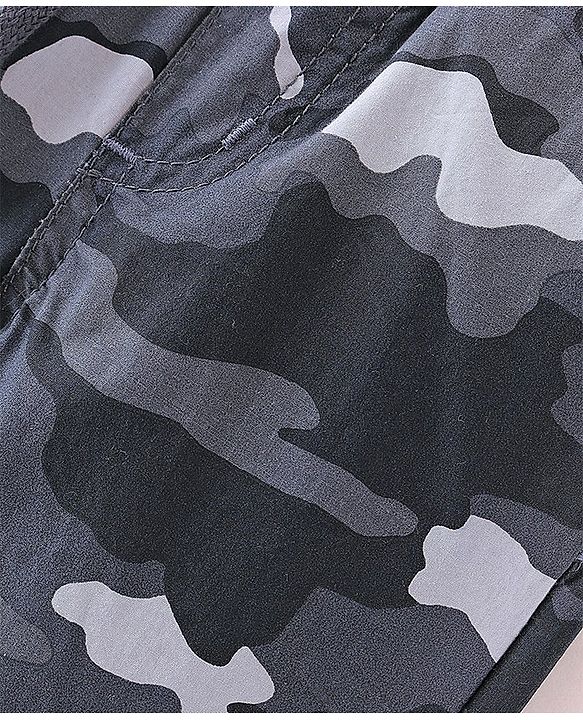 Babyhug Cotton Woven Full Length Trousers with Stretch Camouflage Print -Grey