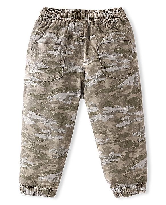 Babyhug Cotton Woven Full Length Trousers with Stretch Camouflage Print -Beige