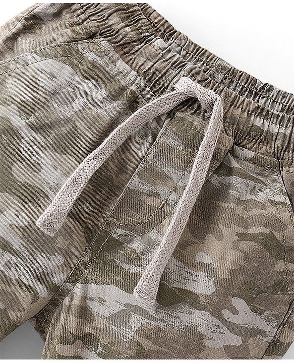 Babyhug Cotton Woven Full Length Trousers with Stretch Camouflage Print -Beige