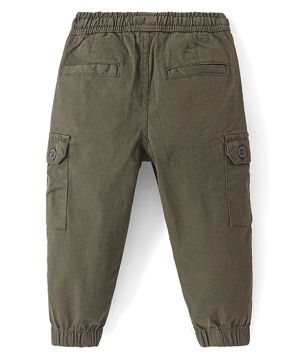 Babyhug Cotton Lycra Woven Full Length Pants Jogger Fit - Olive