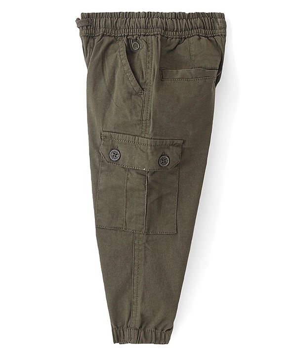 Babyhug Cotton Lycra Woven Full Length Pants Jogger Fit - Olive