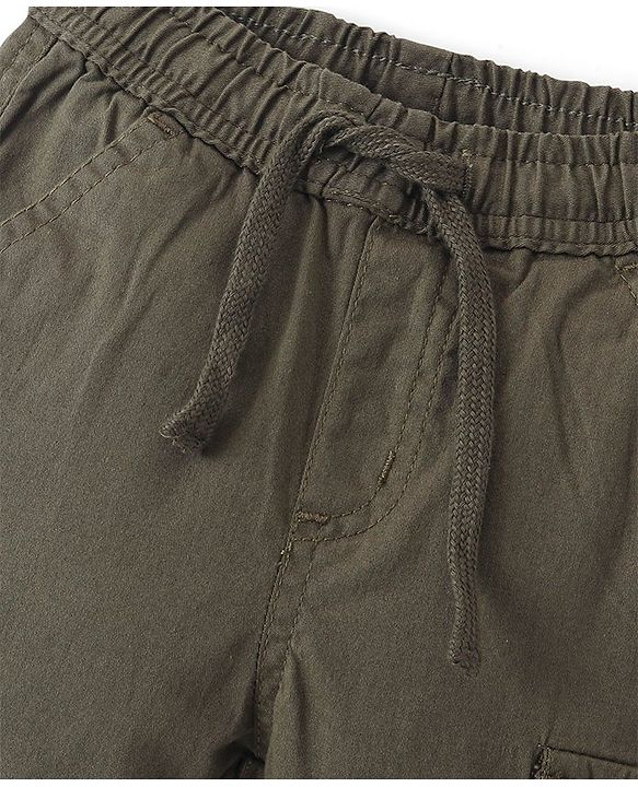 Babyhug Cotton Lycra Woven Full Length Pants Jogger Fit - Olive