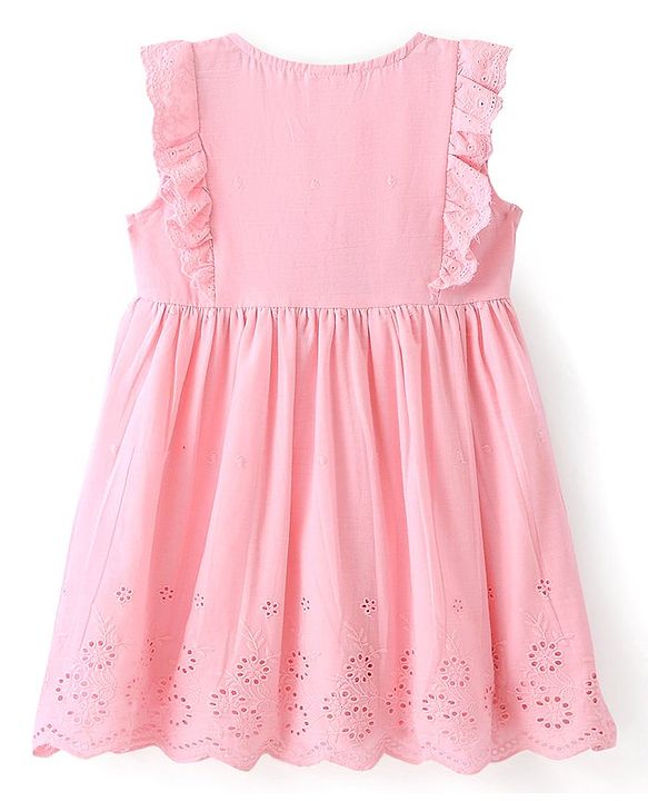 Babyhug Schiffili Frill Sleeves Solid Colour Frock - Pink