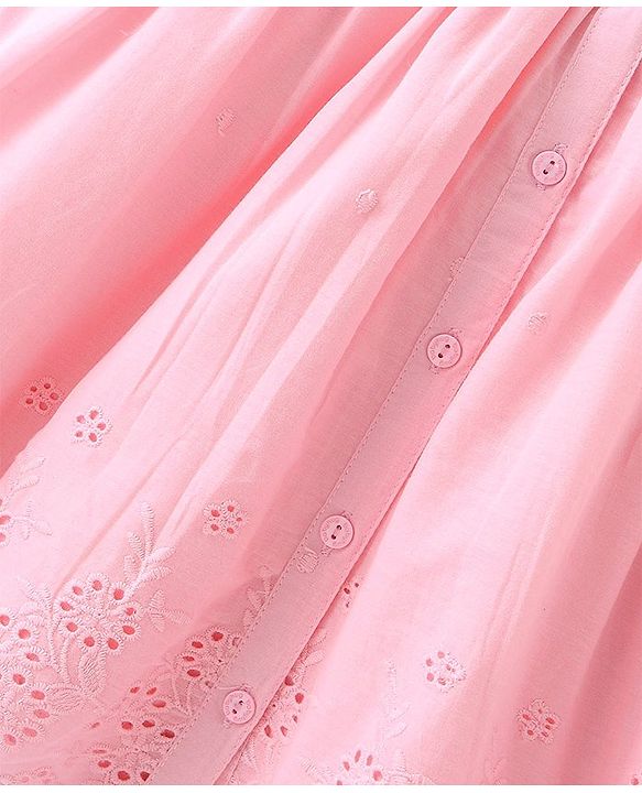 Babyhug Schiffili Frill Sleeves Solid Colour Frock - Pink