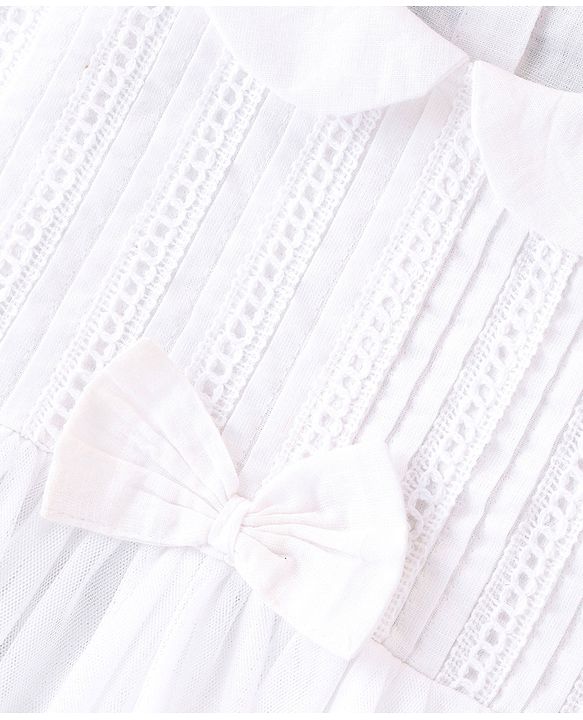 Babyhug Cambric Woven Sleeveless Frock with Headband & Lace Detailing Bow Applique - White