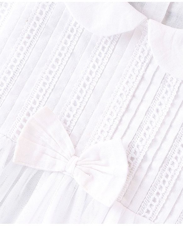 Babyhug Cambric Woven Sleeveless Frock with Headband & Lace Detailing Bow Applique - White