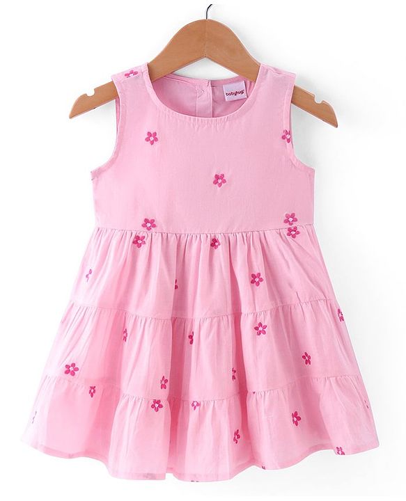 Babyhug 100% Cotton Cambric Frock With Full Sleeves Jacket Floral Print - Pink