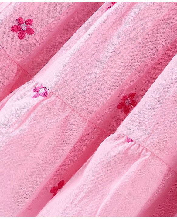Babyhug 100% Cotton Cambric Frock With Full Sleeves Jacket Floral Print - Pink