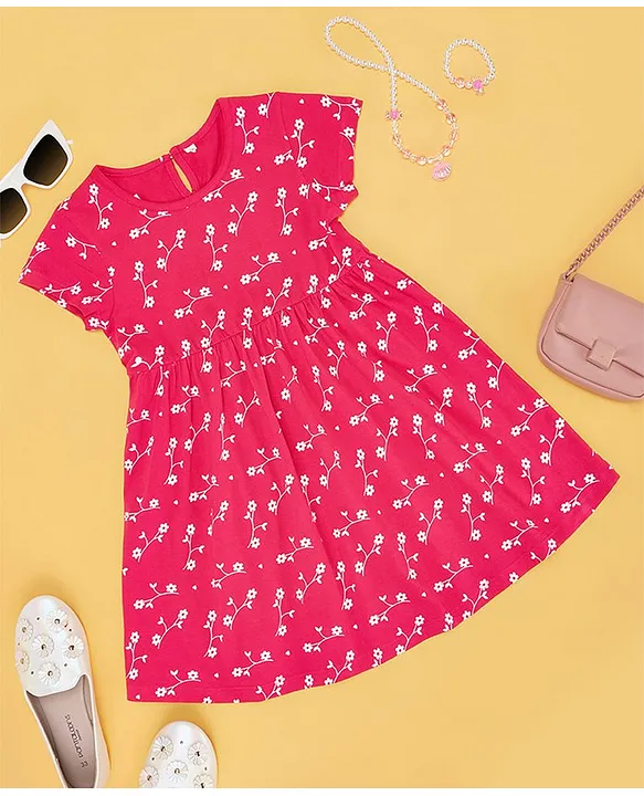 Buy YU by Pantaloons Cap Sleeves Floral Printed Dress Pink for