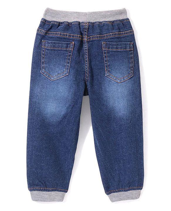 Babyhug Denim Full Length With Stretch Washed  Joggers -Blue