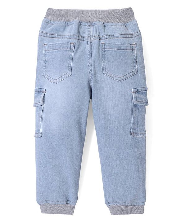 Babyhug Denim Washed Full Length Joggers with Stretch Solid Colour  - Blue