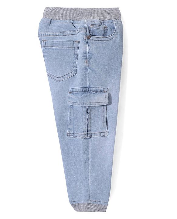 Babyhug Denim Washed Full Length Joggers with Stretch Solid Colour  - Blue
