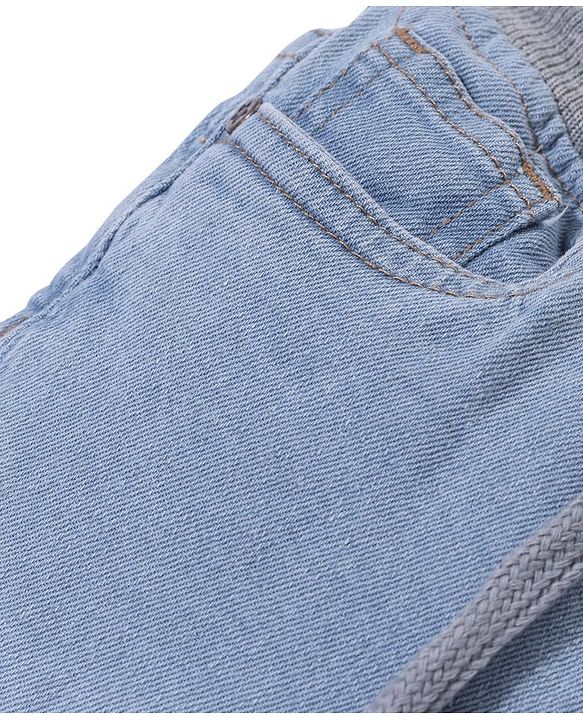 Babyhug Denim Washed Full Length Joggers with Stretch Solid Colour  - Blue