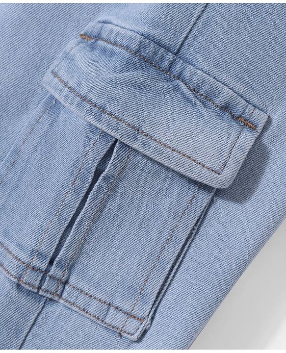 Babyhug Denim Washed Full Length Joggers with Stretch Solid Colour  - Blue