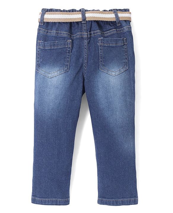 Babyhug Full Length With Stretch Denim Washed Jeans - Blue