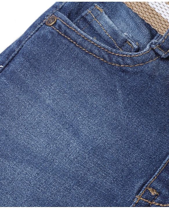 Babyhug Full Length With Stretch Denim Washed Jeans - Blue