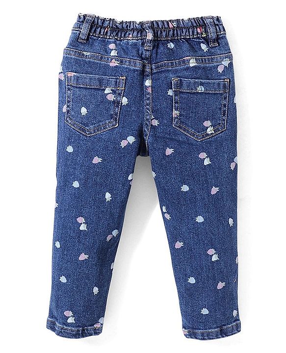 Babyhug Denim Full Length With Stretch  Jeans Strawberry Print - Blue