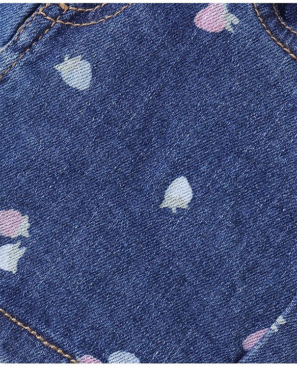 Babyhug Denim Mid Thigh Shorts With Strawberry Print - Blue