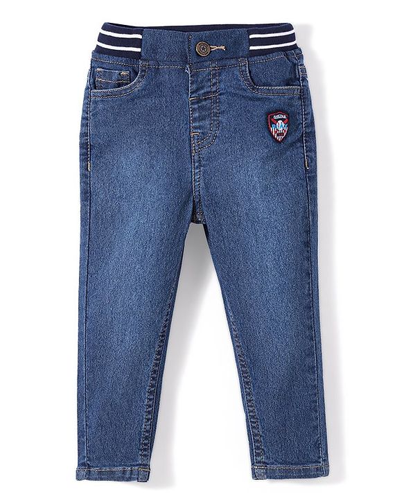 Babyhug Denim Full Length With Stretch Washed Jeans - Blue