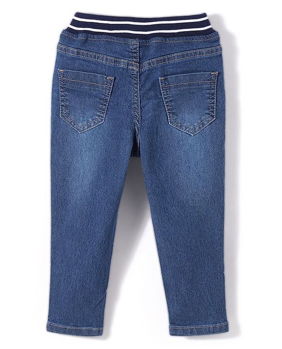 Babyhug Denim Full Length With Stretch Washed Jeans - Blue
