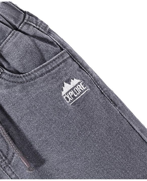Babyhug Denim Full Length With Stretch Washed Jeans With Text Embroidery - Grey