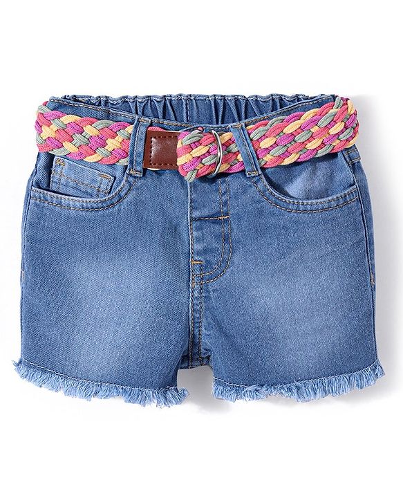Babyhug Denim Mid Thigh With Stretch Shorts With Belt - Blue