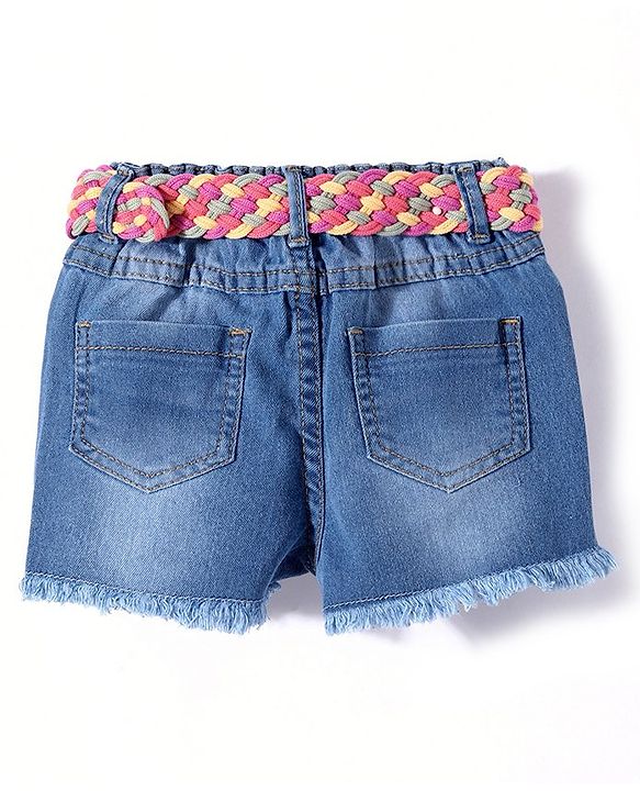 Babyhug Denim Mid Thigh With Stretch Shorts With Belt - Blue