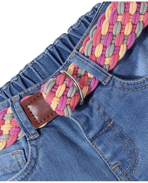 Babyhug Denim Mid Thigh With Stretch Shorts With Belt - Blue