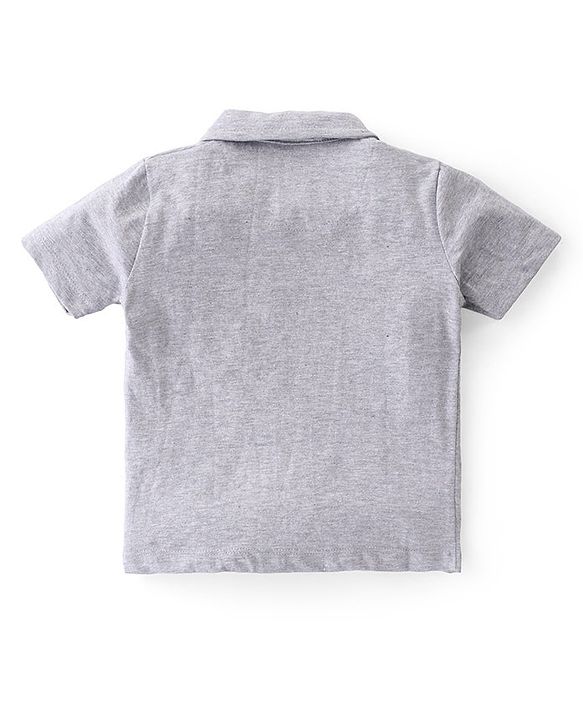 Babyhug 100% Cotton Knit Half Sleeves Solid Color Shirt & Shorts Set With Attached Suspender- Grey & Yellow