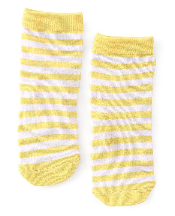 Cute Walk By Babyhug Non Terry Knit Anti-Bacterial Ankle Length Socks Stripes & Bear Design Pack Of 3 - White Red & Yellow