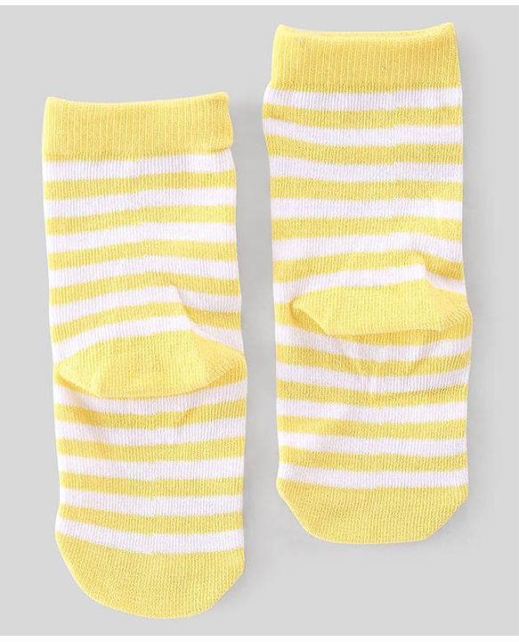 Cute Walk By Babyhug Non Terry Knit Anti-Bacterial Ankle Length Socks Stripes & Bear Design Pack Of 3 - White Red & Yellow