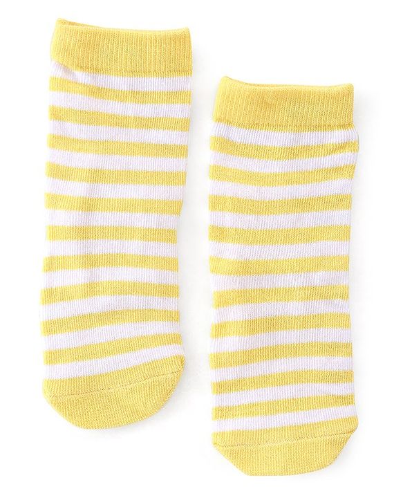 Cute Walk By Babyhug Non Terry Knit Anti-Bacterial Ankle Length Socks Stripes & Bear Design Pack Of 3 - White Red & Yellow