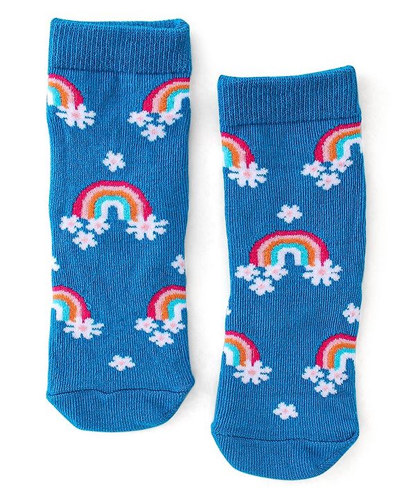 Cute Walk By Babyhug Non Terry Knit Anti-Bacterial Ankle Length Socks Floral Design Pack Of 3 - Green Blue & White