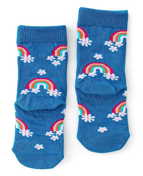 Cute Walk By Babyhug Non Terry Knit Anti-Bacterial Ankle Length Socks Floral Design Pack Of 3 - Green Blue & White