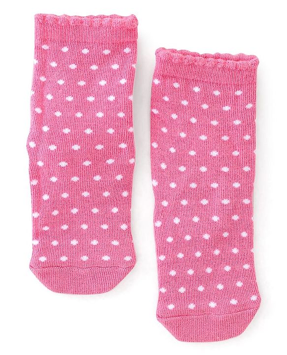 Cute Walk By Babyhug Non Terry Knit Anti-Bacterial Ankle Length Socks Polka Dot Design Pack Of 3 - Pink & White