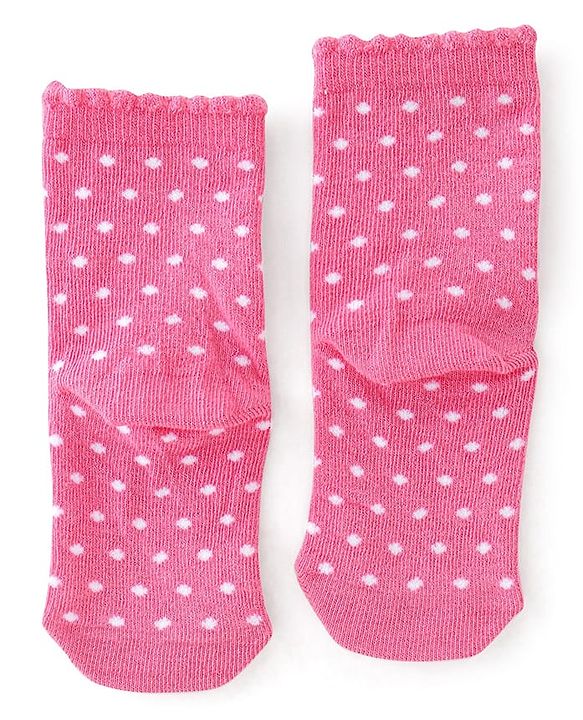 Cute Walk By Babyhug Non Terry Knit Anti-Bacterial Ankle Length Socks Polka Dot Design Pack Of 3 - Pink & White