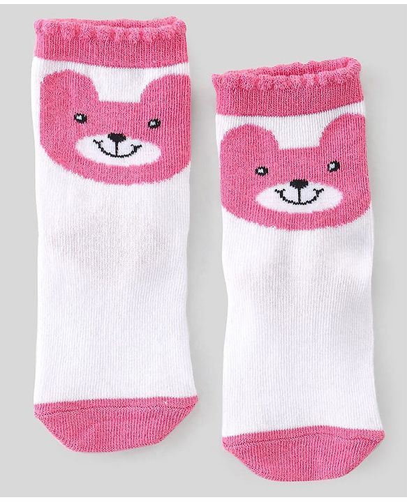 Cute Walk By Babyhug Non Terry Knit Anti-Bacterial Ankle Length Socks Polka Dot Design Pack Of 3 - Pink & White