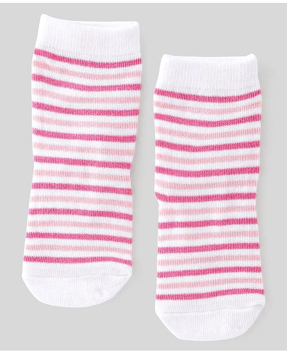Cute Walk By Babyhug Non Terry Knit Anti-Bacterial Ankle Length Socks Stripes & Apple Design Pack Of 3 - Pink & White
