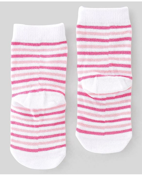 Cute Walk By Babyhug Non Terry Knit Anti-Bacterial Ankle Length Socks Stripes & Apple Design Pack Of 3 - Pink & White