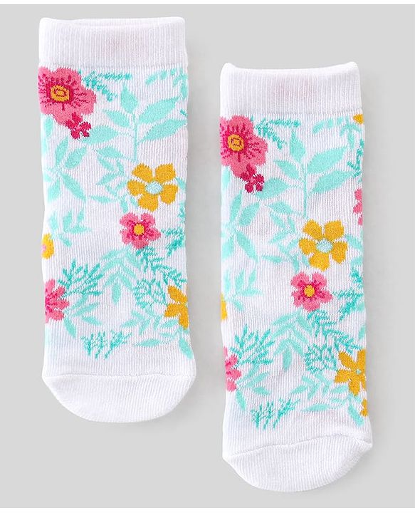 Cute Walk By Babyhug Anti-Bacterial Ankle Length Socks Floral & Dot Design Pack Of 3 - Multicolour