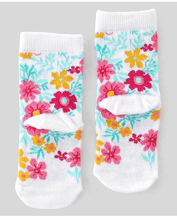 Cute Walk By Babyhug Anti-Bacterial Ankle Length Socks Floral & Dot Design Pack Of 3 - Multicolour