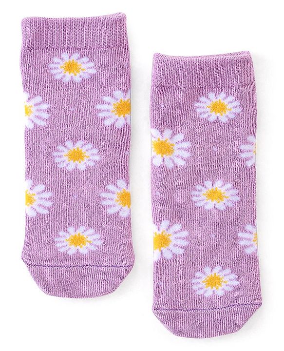 Cute Walk By Babyhug Anti-Bacterial Ankle Length Socks Floral & Polka Dot Design Pack Of 3 - Navy Blue Red & Purple