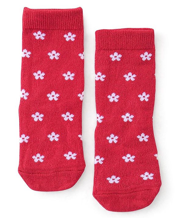 Cute Walk By Babyhug Anti-Bacterial Ankle Length Socks Floral & Polka Dot Design Pack Of 3 - Navy Blue Red & Purple