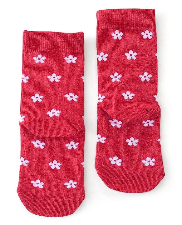 Cute Walk By Babyhug Anti-Bacterial Ankle Length Socks Floral & Polka Dot Design Pack Of 3 - Navy Blue Red & Purple