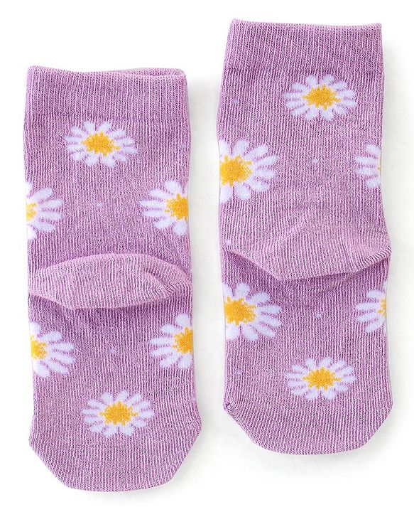 Cute Walk By Babyhug Anti-Bacterial Ankle Length Socks Floral & Polka Dot Design Pack Of 3 - Navy Blue Red & Purple