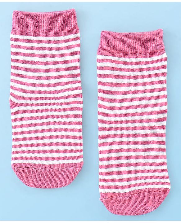 Cute Walk by Babyhug Anti Bacterial Ankle Length Socks Striped Polka Dot & Star Design Pack of 3 - Pink Yellow & White