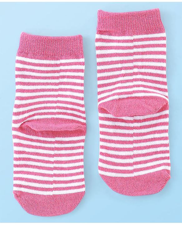 Cute Walk by Babyhug Anti Bacterial Ankle Length Socks Striped Polka Dot & Star Design Pack of 3 - Pink Yellow & White