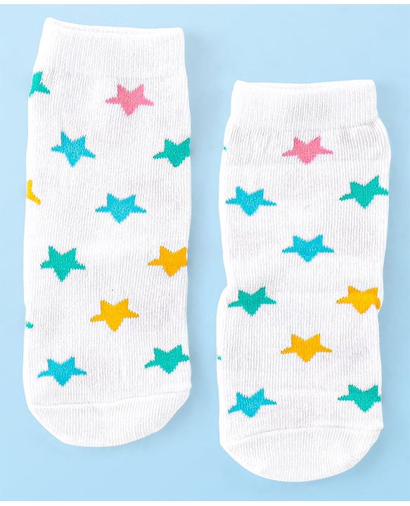Cute Walk by Babyhug Anti Bacterial Ankle Length Socks Striped Polka Dot & Star Design Pack of 3 - Pink Yellow & White