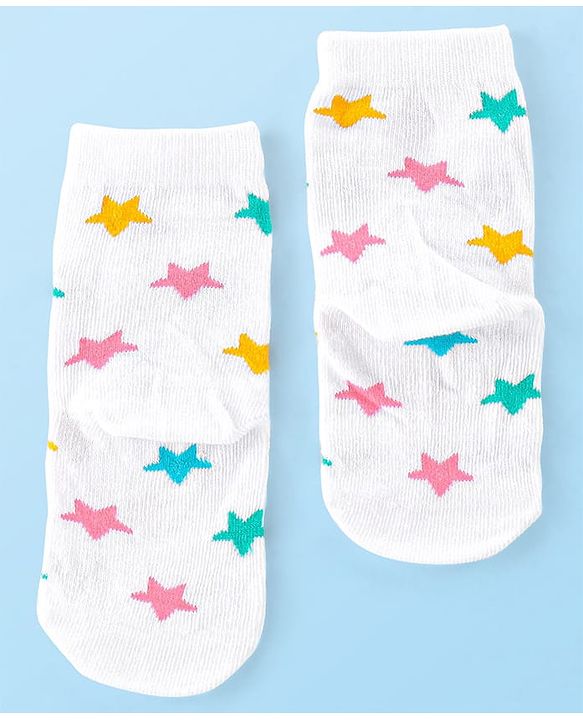 Cute Walk by Babyhug Anti Bacterial Ankle Length Socks Striped Polka Dot & Star Design Pack of 3 - Pink Yellow & White