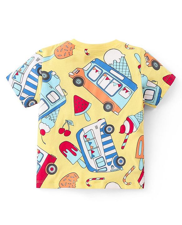 Babyhug Single Jersey  Knit  T-Shirt & Shorts Set with Car Print - Yellow & Blue